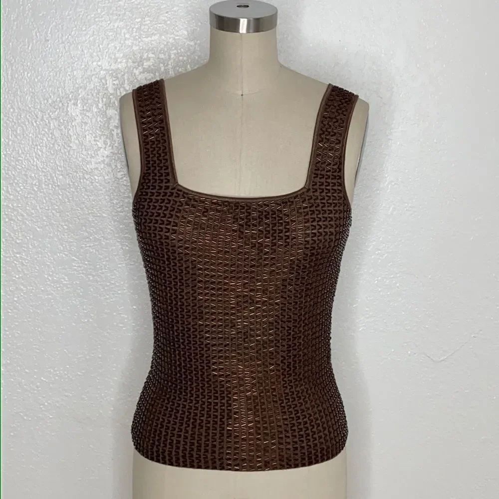 Vintage brown 90s Y2K stretch embellished top M